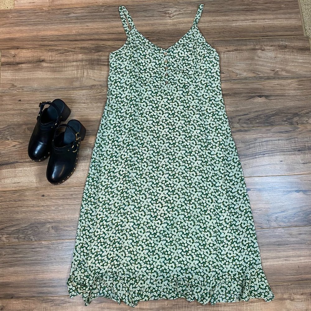 Lulus Darling Daisies Floral Print‎ Maxi Dress Women's XL Color Green